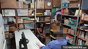 fucking that sexy ebony teen 18+ in doggystyle for stealing from the store - teen 18+robbers com