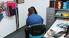 Curly shoplifter rides the guard's tight prick so hard!