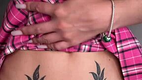 obnoxious woman in miniskirt gets ready for date with huge plug