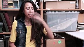 Curly shoplifter rides the guard's tight prick so hard!