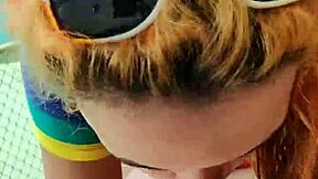 The athletic redhead with a big ass experiences her first public outdoor fuck, screaming in pleasure amidst the fitness enthusiasts.