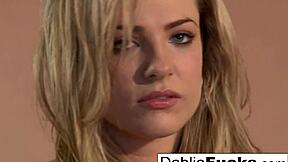 Hot table top masturbation for blonde whore! Touching her pussy on desk!