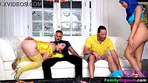 Past Halloween swap with step-daughters in garage orgy.