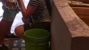 El primo me folla el culo hasta que deja su leche dentro cuando estoy lavando mi ropa, gaping and spreading my asshole.