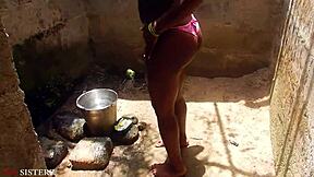 German babe bent over for hard outdoor cumshot action.