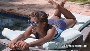 Nubian Princess Blows Big White Dick by Pool