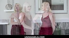 Blonde teen stepsisters threesome with husband