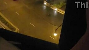 petite indian girlfriend masturbates outdoors in front of hotel window