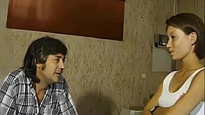 Young Shy French Girl Tempted by Older Man at Work.