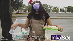 my stepsister got a big dick as christmas gift, and we massaged her curvy body outdoors