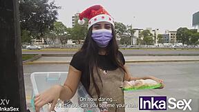 my stepsister got a big dick as christmas gift, and we massaged her curvy body outdoors