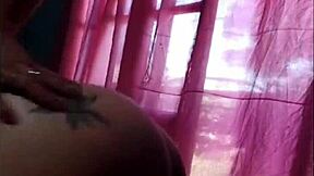 girlfriend touches herself more in costume, close up