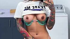 big titty latina fingers pussy to wild orgasm before work