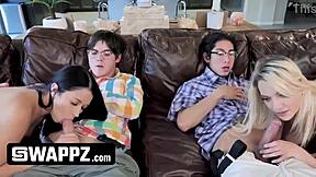 fit and horny teen 18+ stepsiblings have a wild jizz session in the living room