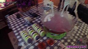 Step sister swallows for Halloween fun out of the family!