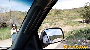 Small teen rides rod, rubs tight pussy POV