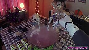 Step sister swallows for Halloween fun out of the family!