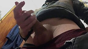 While the rain pours outside, I happily masturbate in the bathroom with my big cock