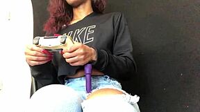 Ebony teen 18+ plays with toys on her pussy and asshole in solo fetish session.