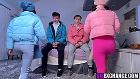 Asian step sisters engage in hardcore foursome swapping