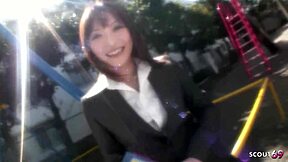 Japanese secretary indulges in solo masturbation at office toilet until orgasm