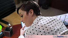 Quickie fuck petite tomboi secretary's small tits!