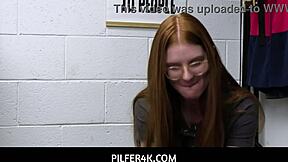 Redhead shoplifter Jane Rogers fucks officer Jovan Jordan to escape