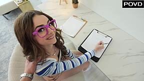 Skinny college babe skips studying for blowjob and creampie with tutor's cock.