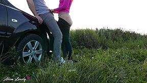 I fucked the horny taxi driver blonde hard by the car at sunset.