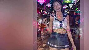 Sexy Asian gogo stripper rips clothes and fingers herself on stage