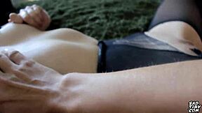 girl fucks through pantyhose hole