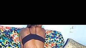 Skinny african teen rides in cowgirl position with homemade vibe.