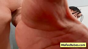 lovely teen brunette banged from behind in bathroom