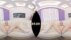 european czech babe masturbates with dildo in vr piss play