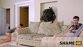 Russian Maid Teasingly Dusts Off Mature Man's Cock In Shame4k