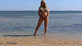 young german mom flashes extreme bikini at beach