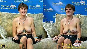 Tattooed vegas gal endures hard ass fuck and deep throat in first casting