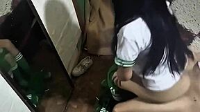young mexican student fucks friend hard in mirror