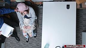 Teen shoplifter gives blowjob and deepthroat on police officer's desk