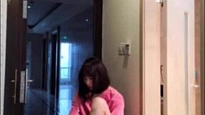 asian ladyboy flashes dick and cums while teasing woman