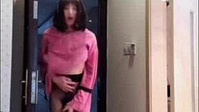 asian ladyboy flashes dick and cums while teasing woman