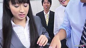 Skinny Japanese Secretary Seduces For Creampie Gangbang At Christmas Party