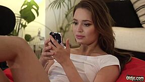 Super hot teen gives killer blowjob to old grandpa. She takes hardcore pussy pounding and swallows his load!