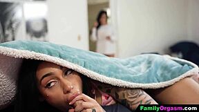 Stepson overhears parents, then stepdaughter takes advantage with deepthroat