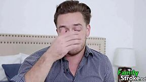 In the bathroom, the cute babe sucks her stepbrother's big cock at college