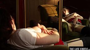 Why no panties under black stockings while she touches herself in mirror?