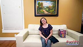 Yo, busty coed Lauren sucks cock before getting banged hard and jizzed on