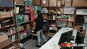 petite brunette teen gets caught shoplifting at the office store