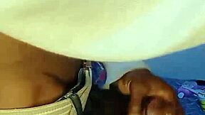 African teen gives sloppy blowjob with cum on her face