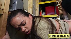 Sexy brunette fucks gardener in van